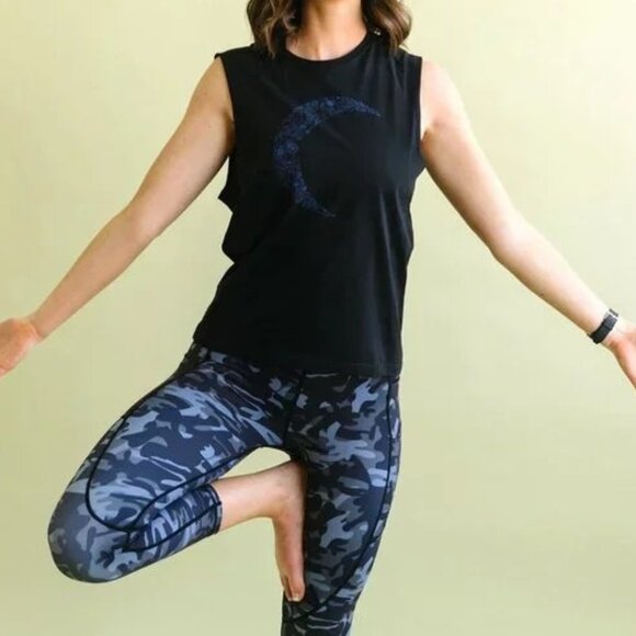 ZYIA Tops - ZYIA Black Muscle Tank with Purple Crescent Moon Accent